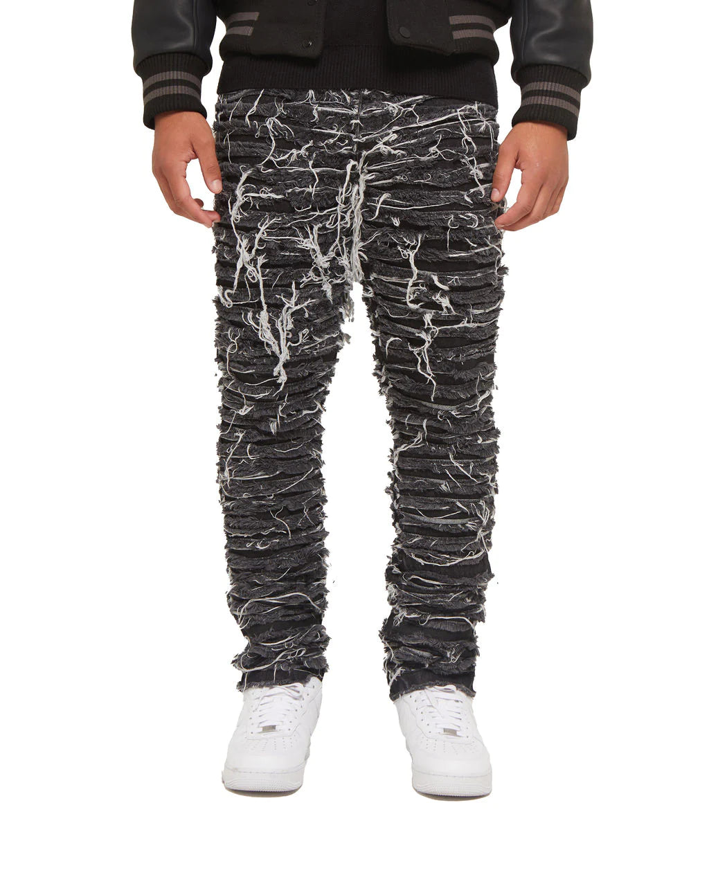 Amicci Sassari Shredded Denim Jeans Washed Black